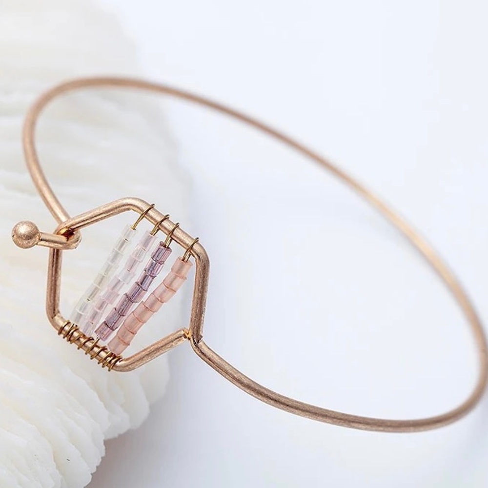 Beaded Hexagon Bangle Pink and White Gold Bracelet